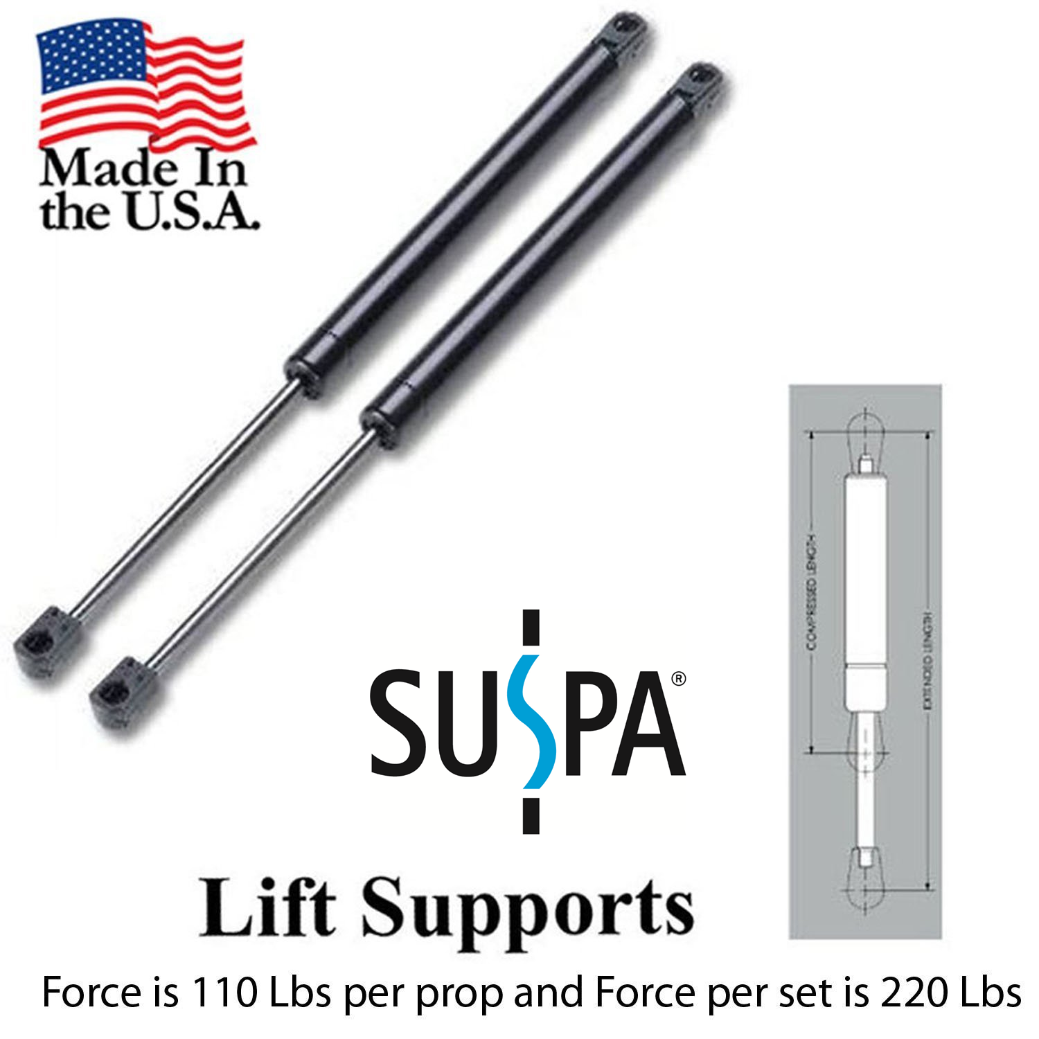 SUSPA® C1617796 110LB Limit Gas Spring/Prop/Strut/Shock Lift Support
